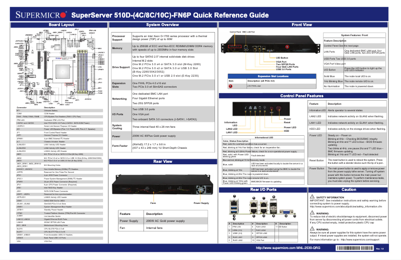 Page 1 of the manual Quick Start Guide Supermicro SuperServer SYS-510D-10C-FN6P