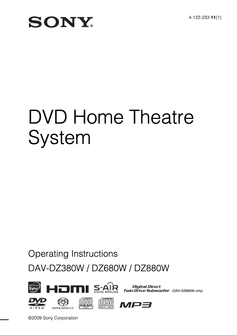 First page image of the manual for DAV-DZ380W