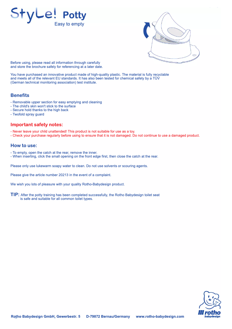 First page image of the manual for Style! Kindertopf