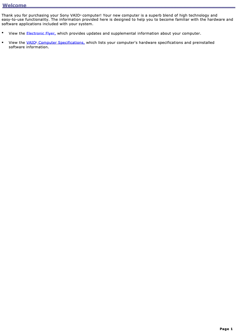 First page image of the manual for Vaio PCV-RS220