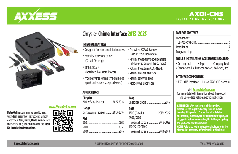 First page image of the manual for AXDI-CH5