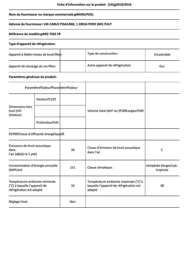 First page image of the manual for ARG 7342 FR
