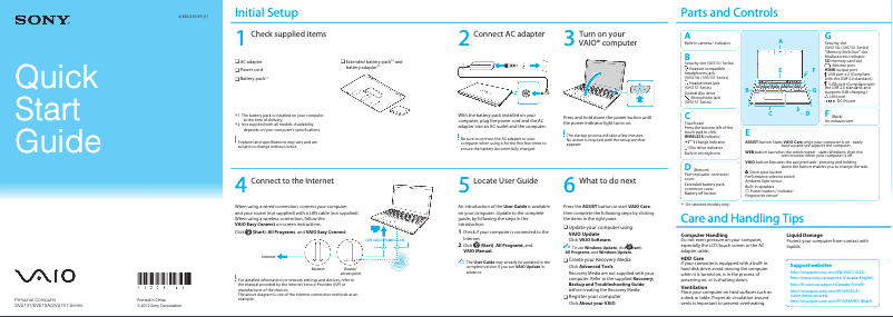 Page 1 of the manual Installation Guide Sony Vaio SVS15115FDB
