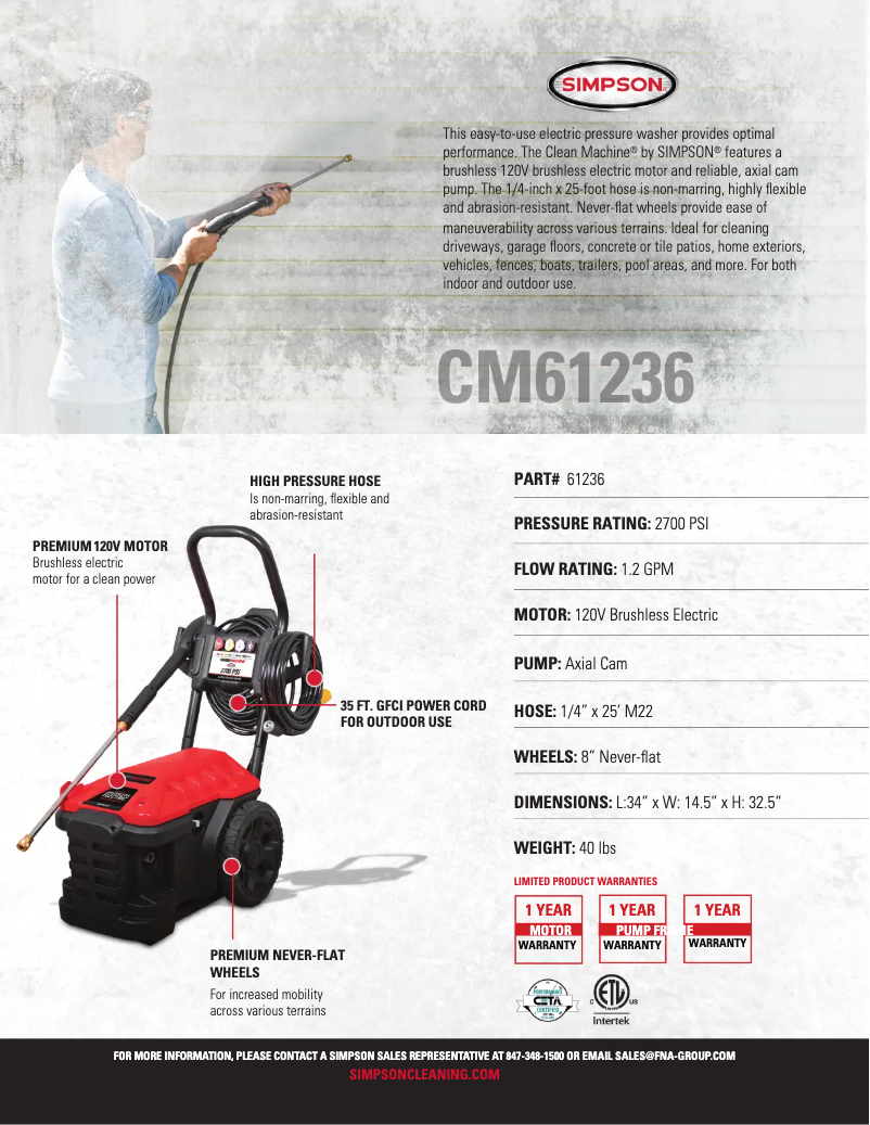 Page 1 of the manual Technical Sheet Simpson CM61236