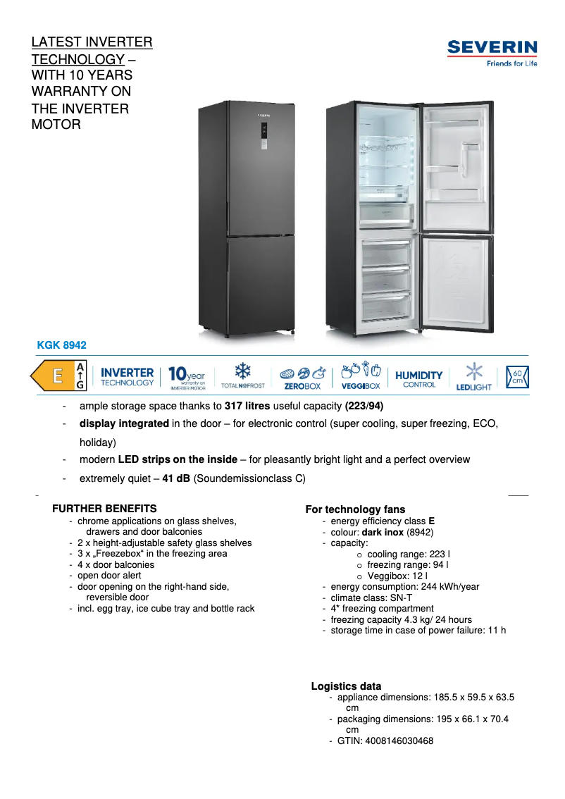 Page 1 of the manual Technical Sheet Severin KGK 8942