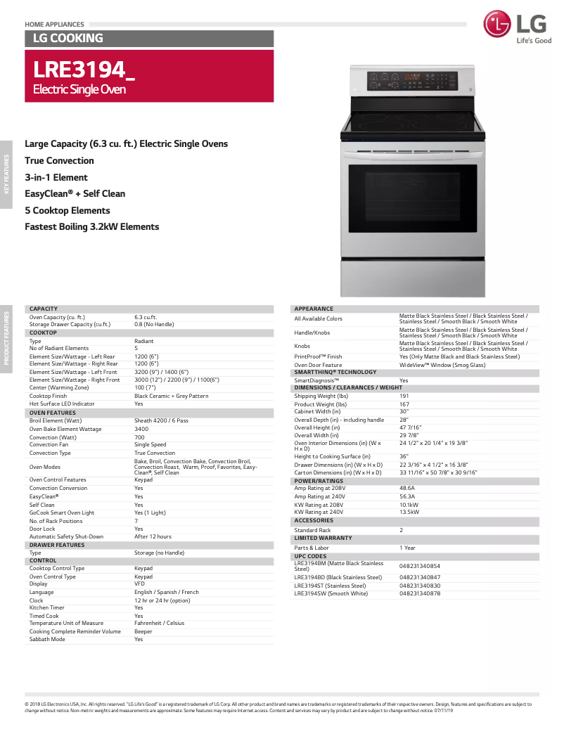 First page image of the manual for LRE3194ST