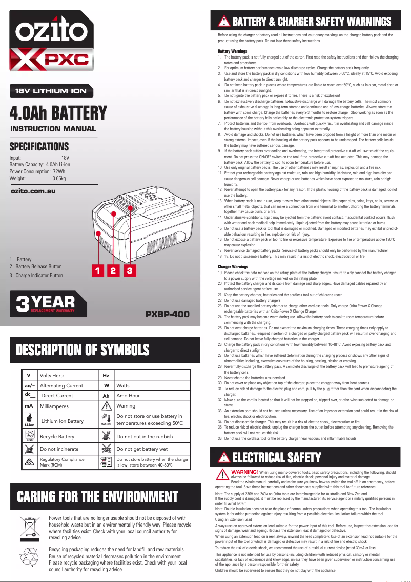 First page image of the manual for PXBC-6080