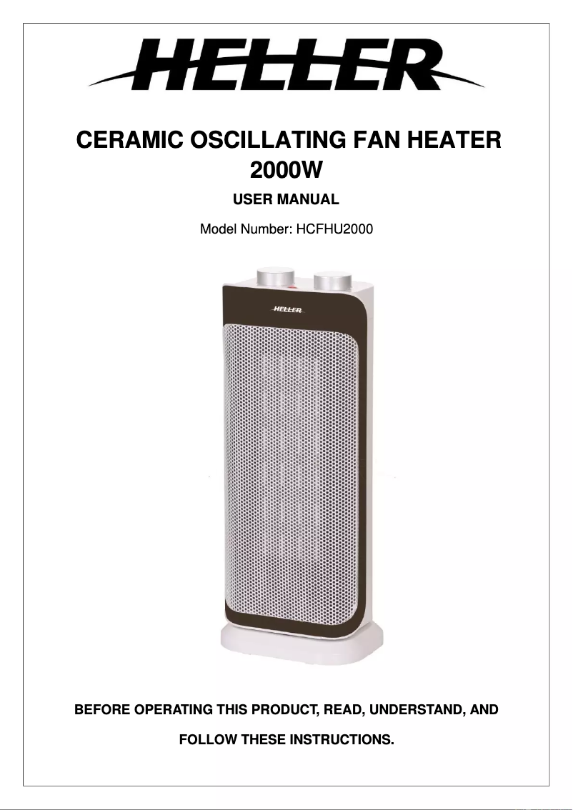 First page image of the manual for HCFHU2000