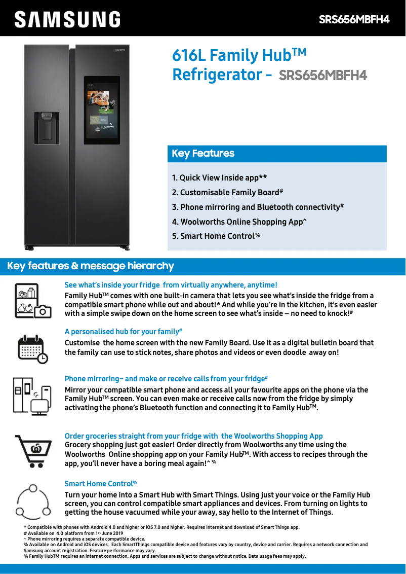 Page 1 of the manual Technical Sheet Samsung SRS656MBFH4