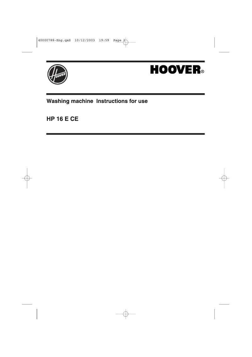 Page 1 of the manual User Manual Hoover HP 16 E CE