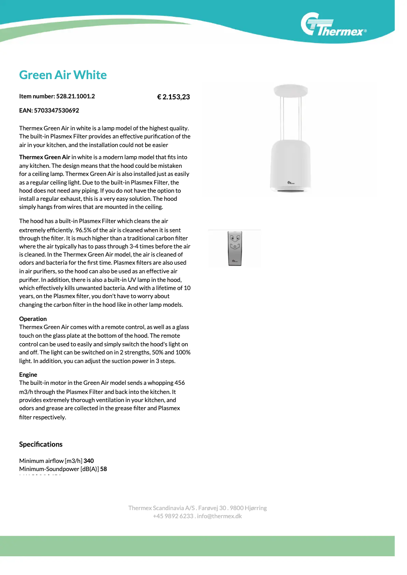Page 1 of the manual Technical Sheet Thermex Green Air