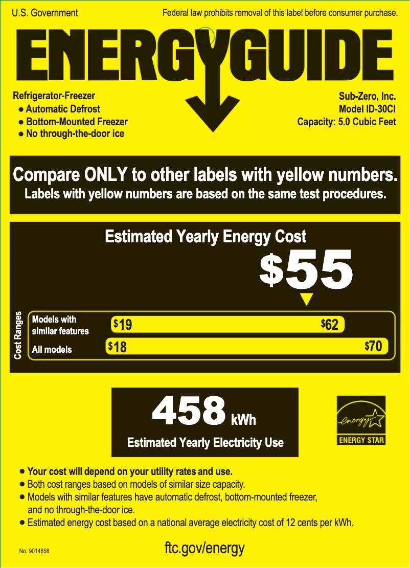 Page 1 of the manual Energy Label Sub-Zero ID-30CI
