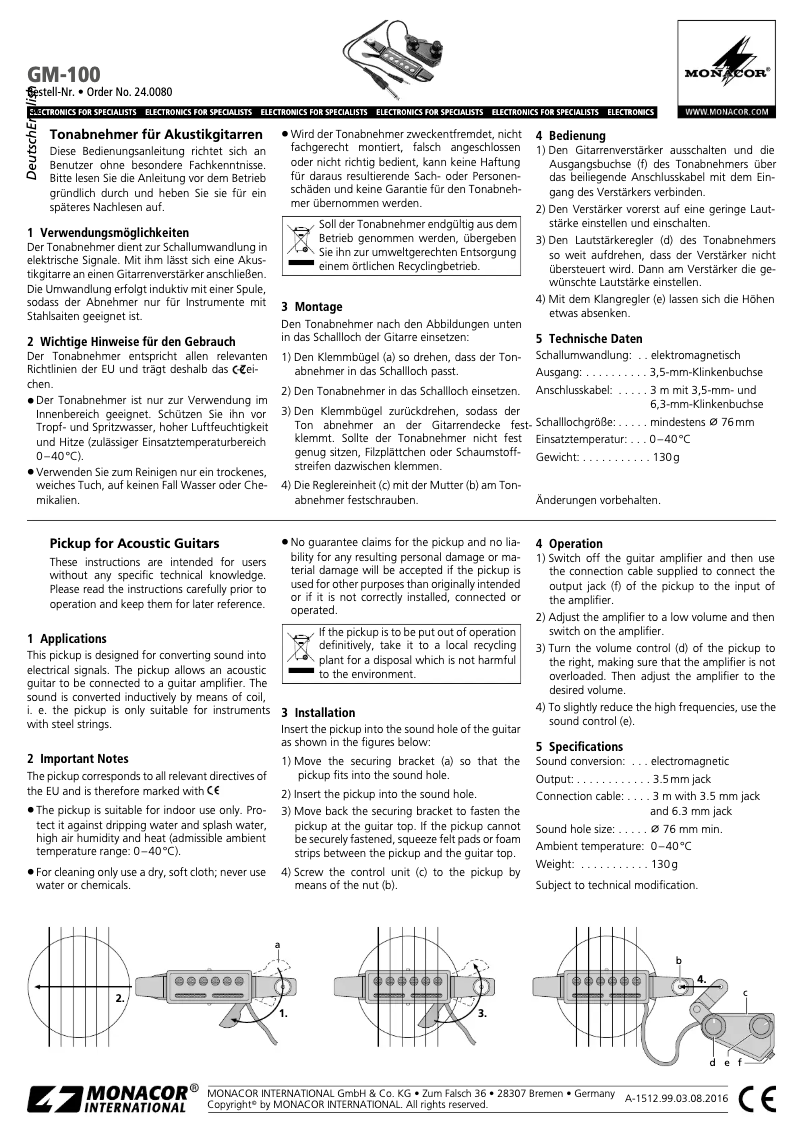 Page 1 of the manual User Manual Monacor GM-100
