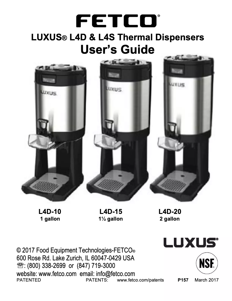 Page 1 of the manual User Manual Fetco Luxus L4S-10