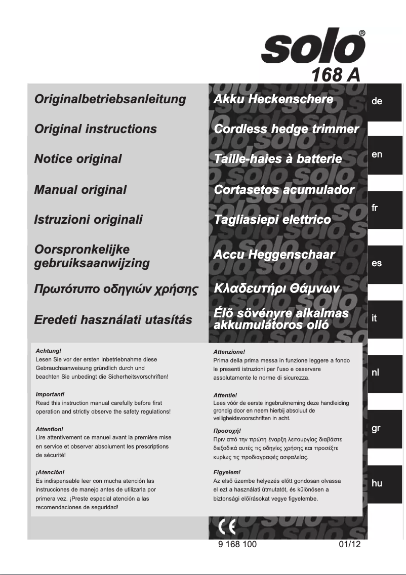 Page 1 of the manual User Manual Solo 168 A