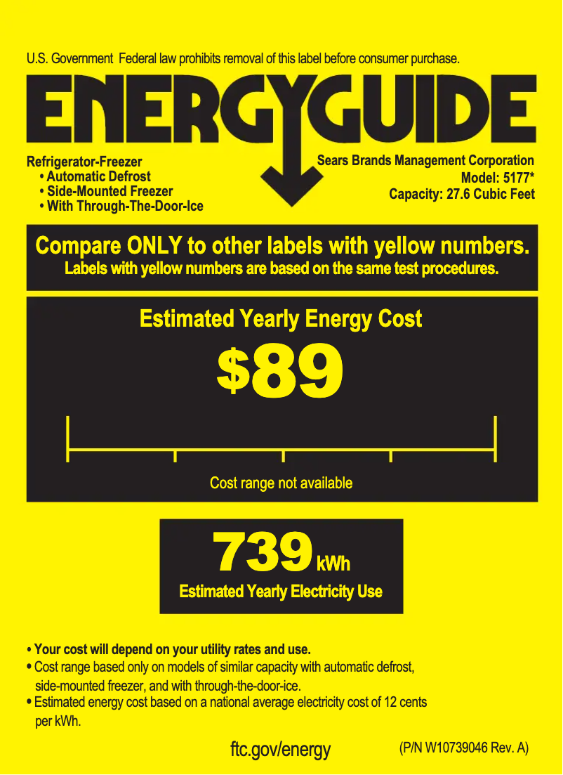 Page 1 of the manual Energy Label Kenmore 51773