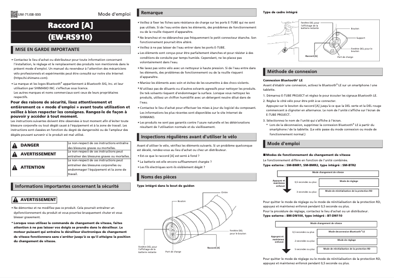 Page 1 of the manual User Manual Shimano EW-RS910