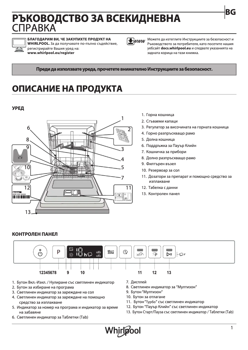 Page 1 of the manual User Manual Whirlpool WI 7020 P