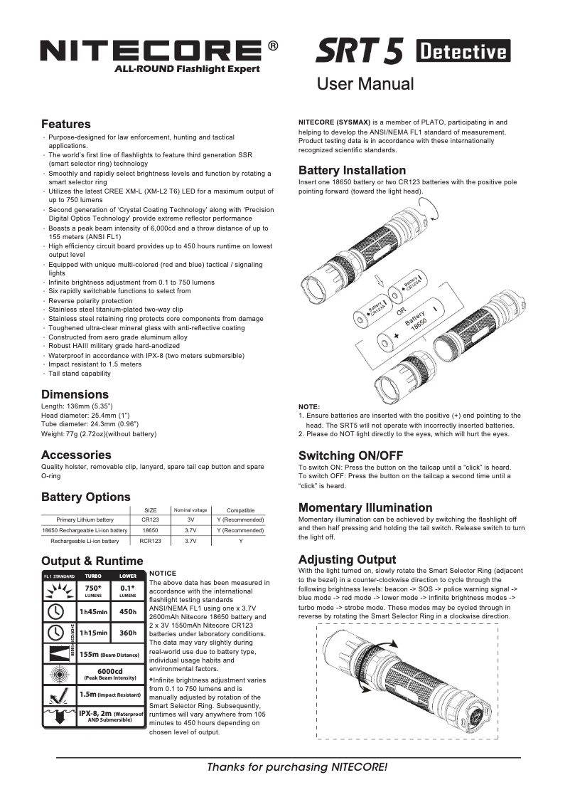 First page image of the manual for SRT5