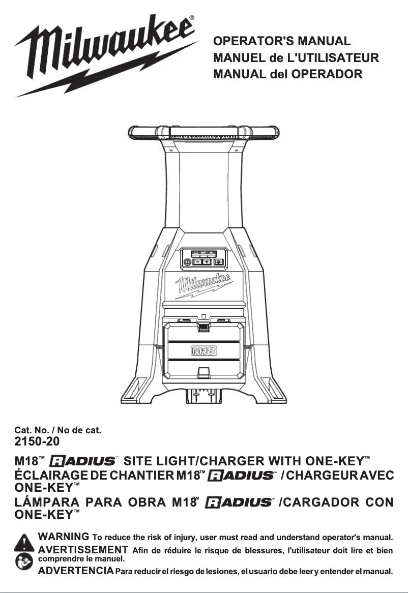 First page image of the manual for M18 Radius ONE-KEY 2150-20