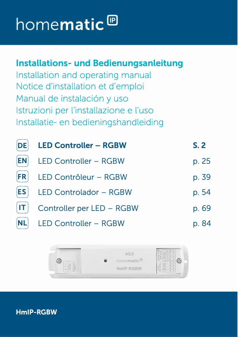 First page image of the manual for HmIP-RGBW