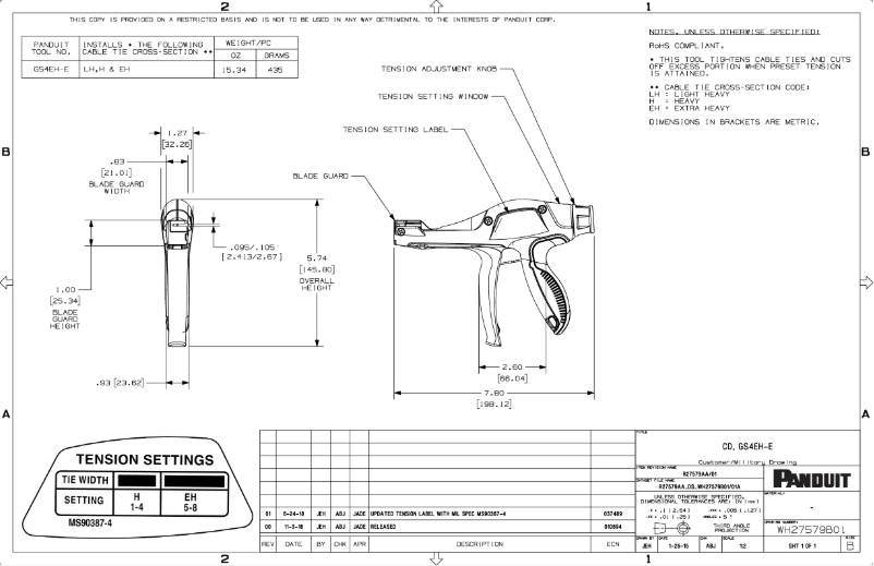 Page 1 of the manual Technical Drawing Panduit GS4EH-E