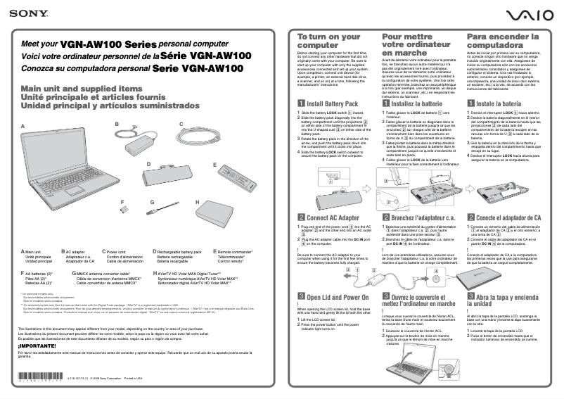 Page 1 of the manual User Manual Sony Vaio VGN-AW130J