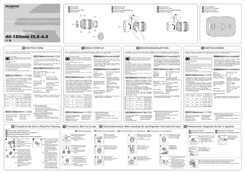 First page image of the manual for ZUIKO DIGITAL 40‑150mm 1:3.5‑4.5