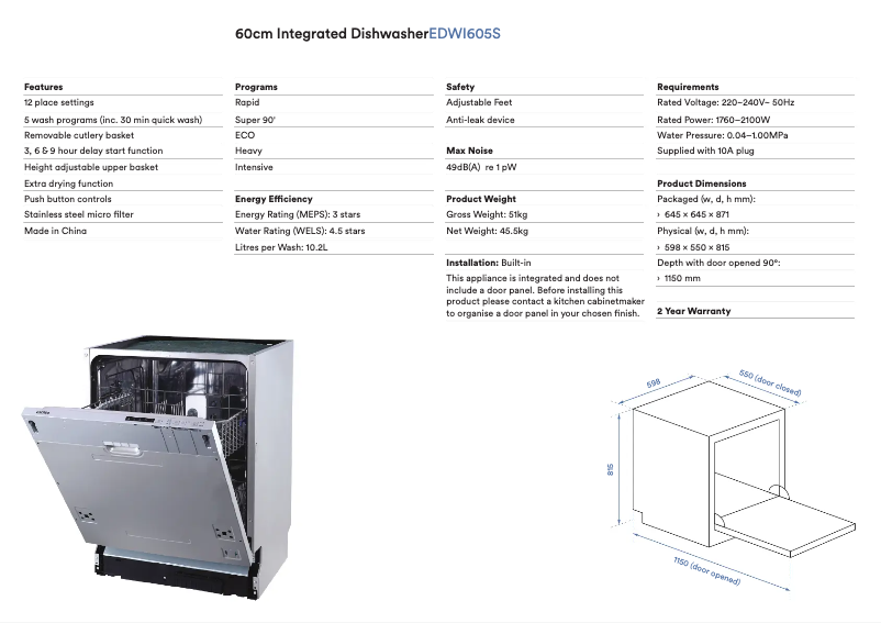 First page image of the manual for EDWI605S