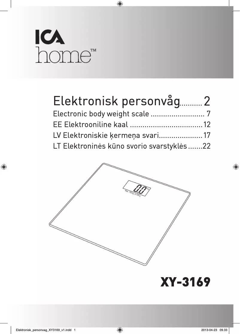 First page image of the manual for XY-3169