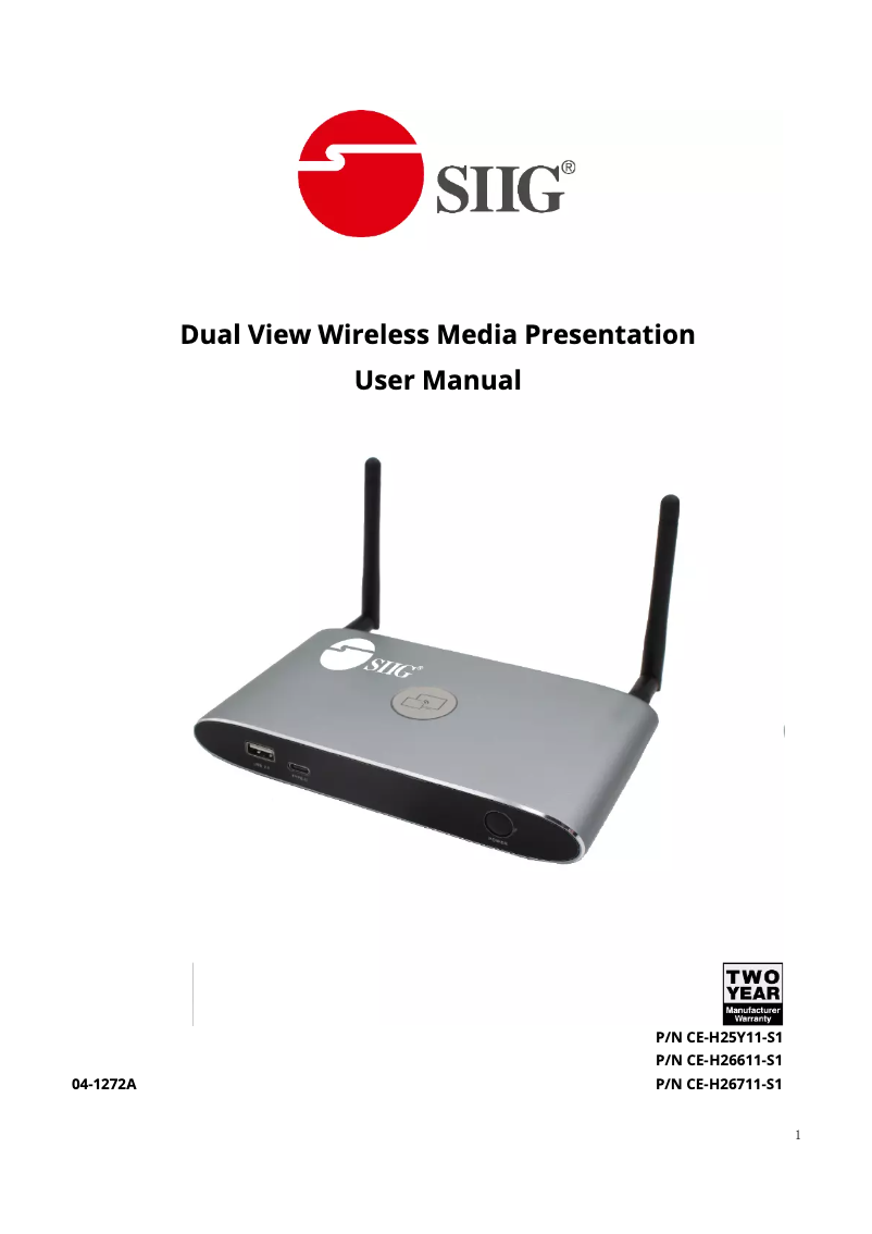 Page 1 of the manual User Manual Siig CE-H25Y11-S1