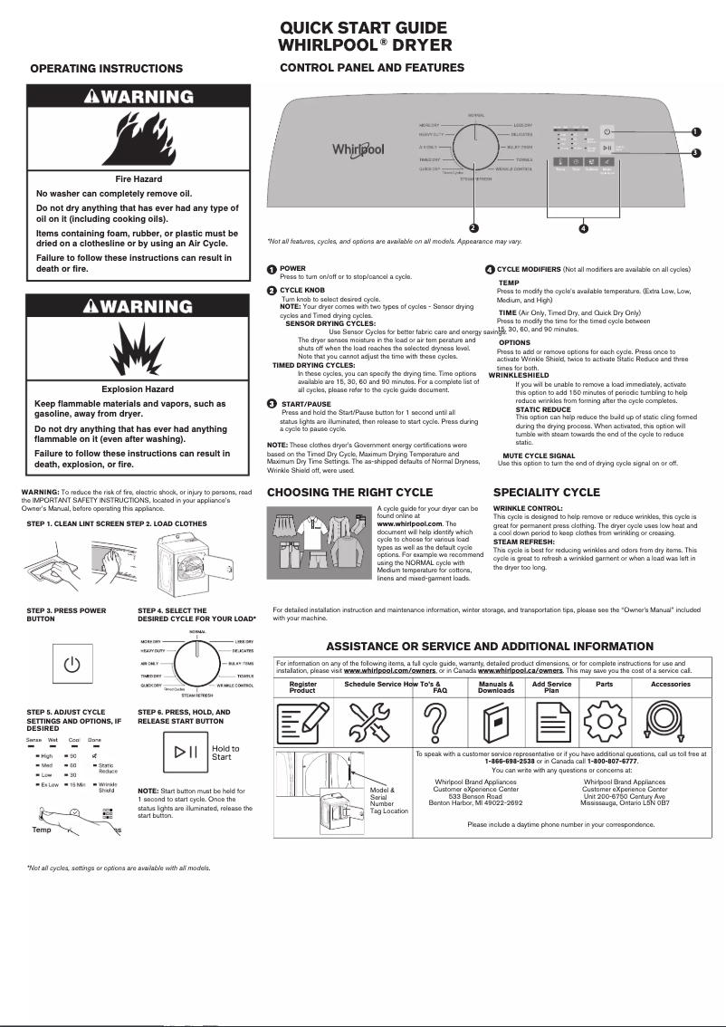 Page 1 of the manual Warranty Information Whirlpool WGD5010LW