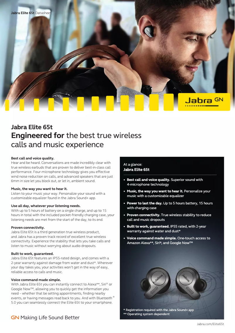 Page 1 of the manual Technical Sheet Jabra Elite 65t