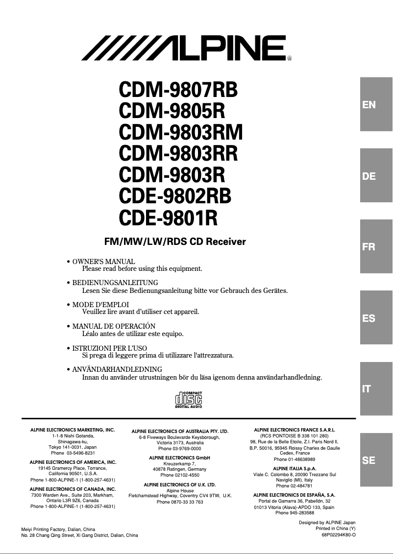 Page 1 of the manual User Manual Alpine CDM-9803RR