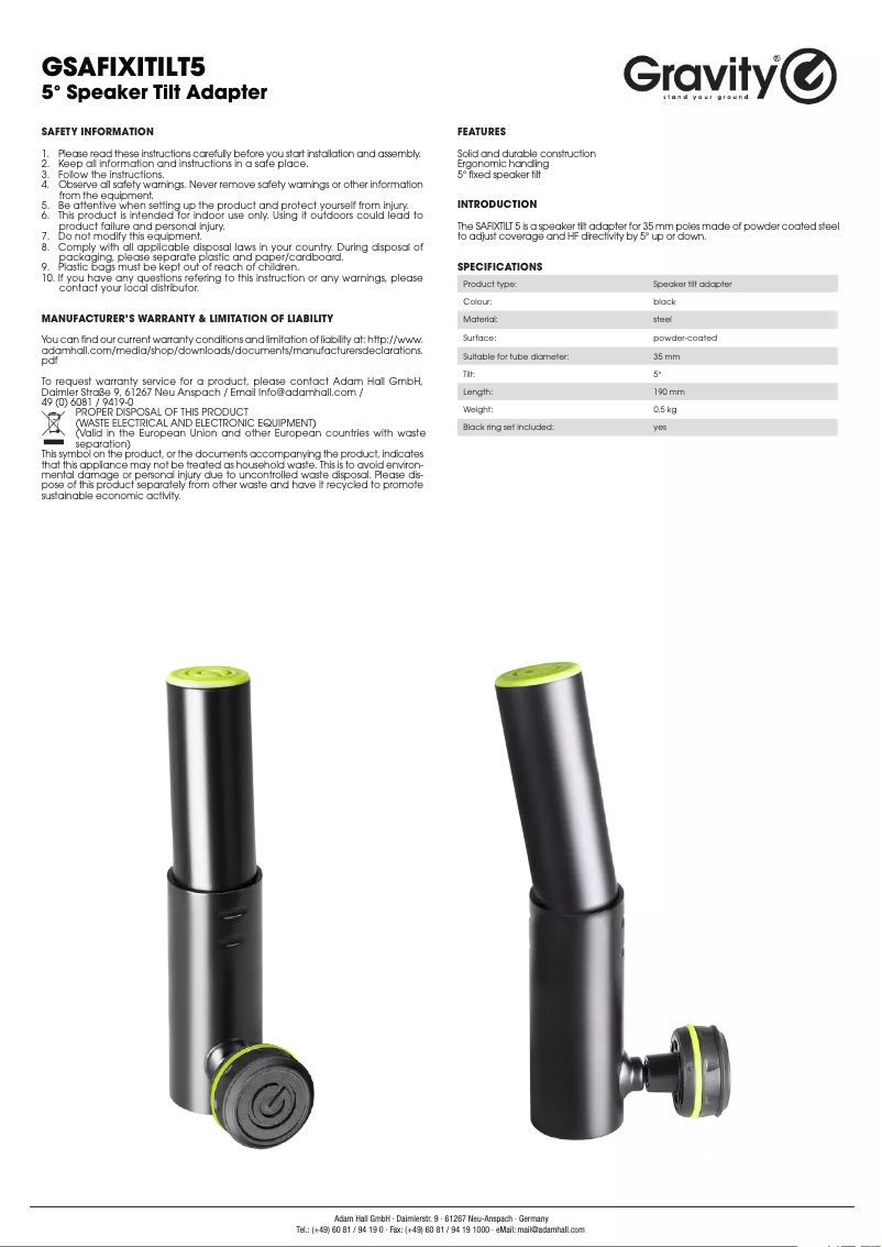 First page image of the manual for SA Fixtilt 5