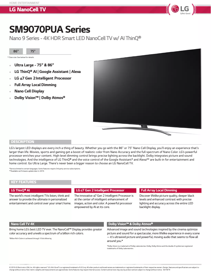 First page image of the manual for 75SM9070PUA