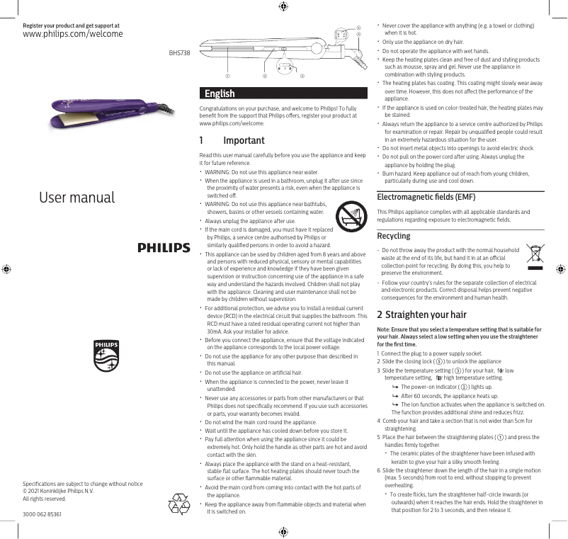 First page image of the manual for BHS738