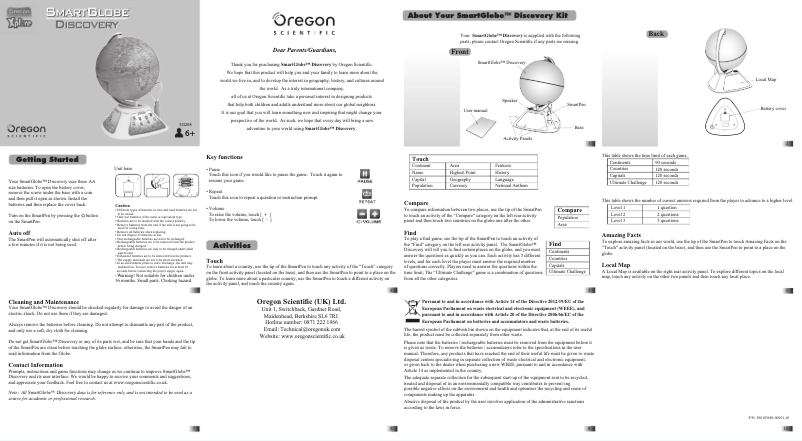 Page 1 of the manual User Manual Oregon Scientific SmartGlobe Discovery SG268