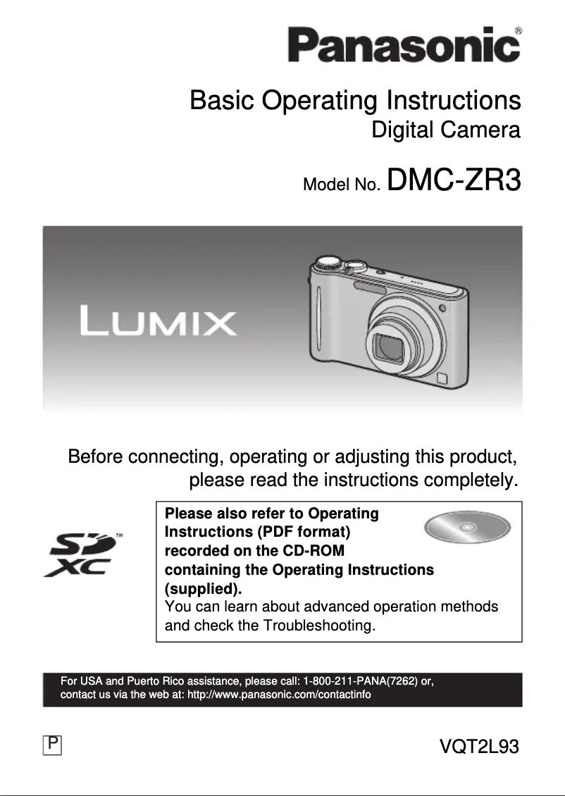 First page image of the manual for Lumix DMC-ZR3