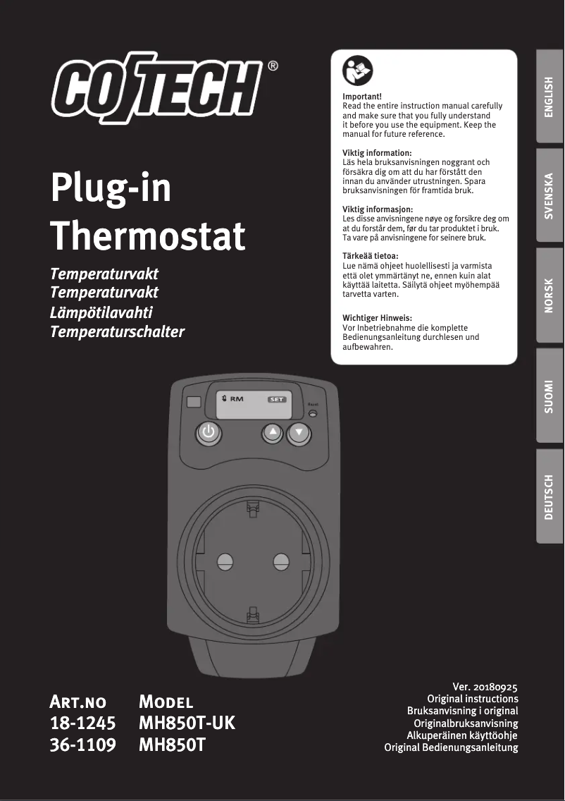 First page image of the manual for MH850T