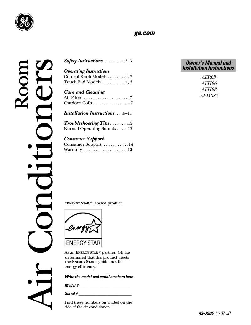 First page image of the manual for AEH08AL