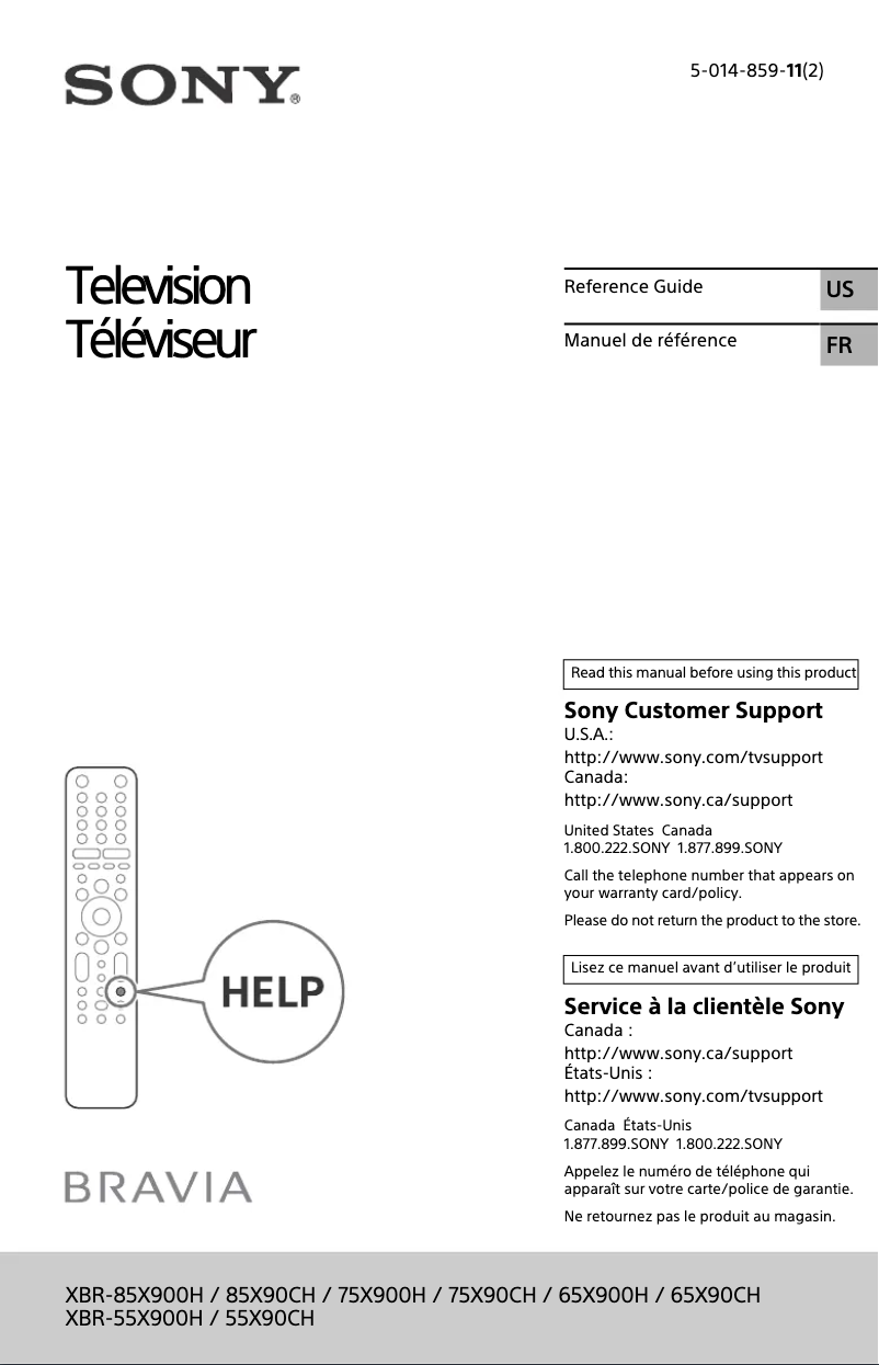 First page image of the manual for Bravia XBR-75X900H