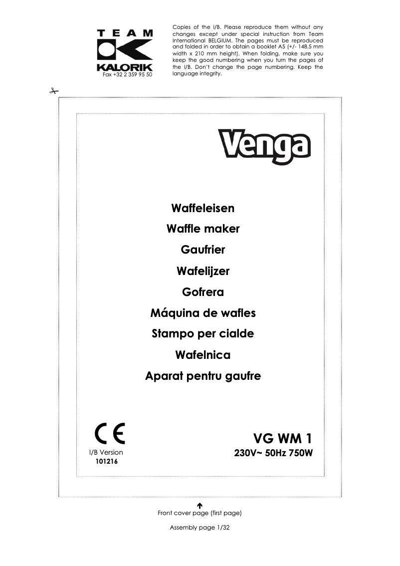First page image of the manual for VG WM 1