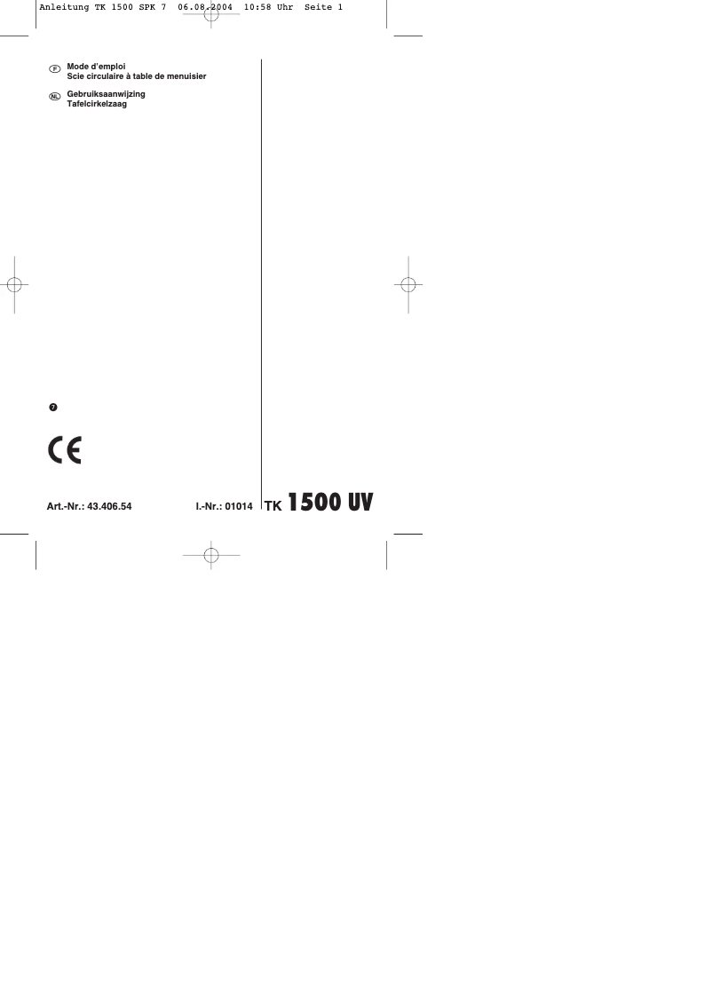 First page image of the manual for TK 150UV