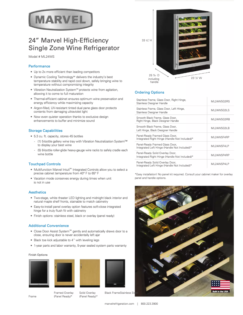 Page 1 of the manual Technical Sheet Marvel ML24WSG3RS