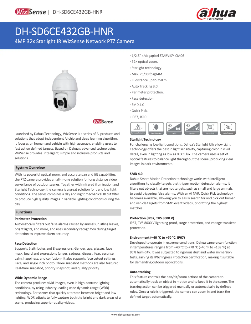 Page 1 of the manual Technical Sheet Dahua Technology SD6CE432GB-HNR