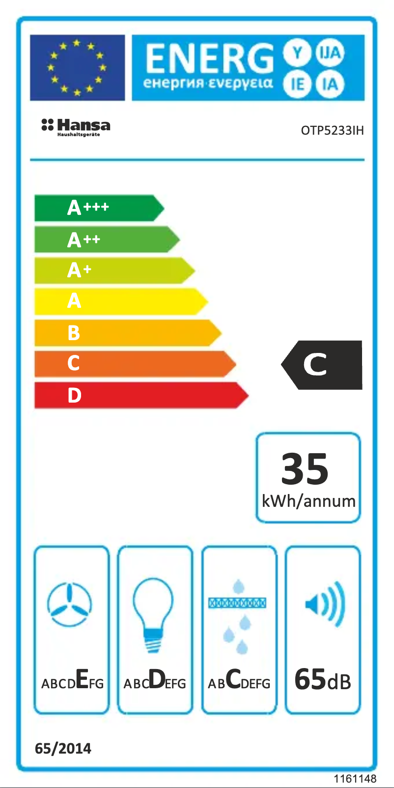 Page 1 of the manual Energy Label Hansa OTP5233IH