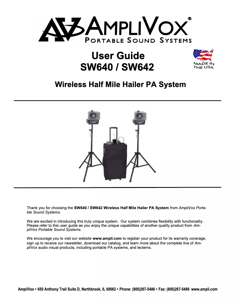 Page 1 of the manual User Manual AmpliVox SW640
