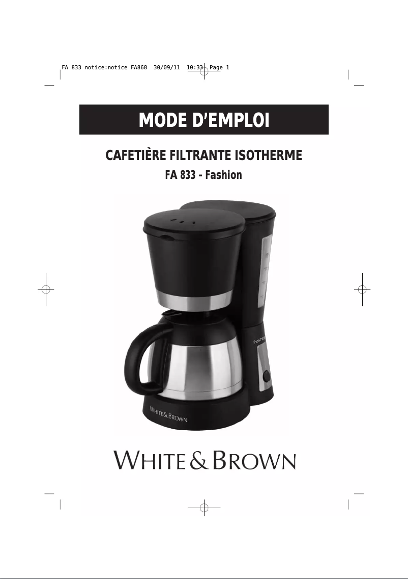 First page image of the manual for FA 833