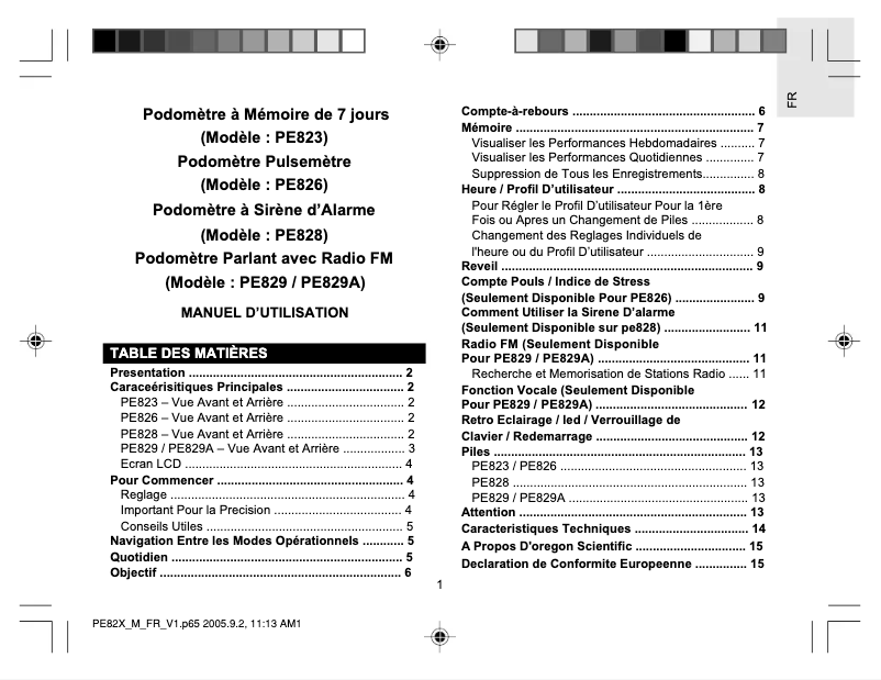 First page image of the manual for PE829A